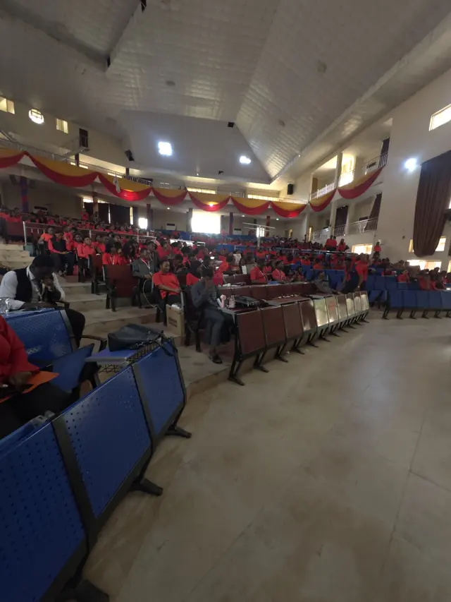 The orientation audience viewed from the front of the hall