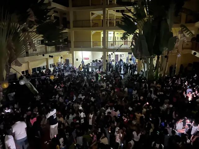 The courtyard crowd at The 90's called party